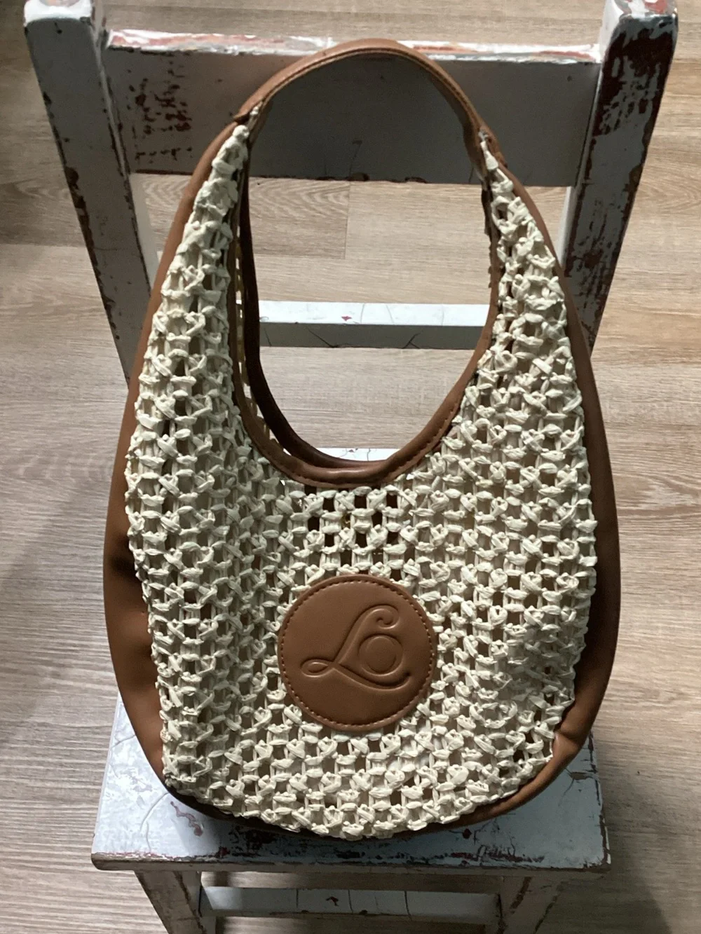 L'OCCITANE Cream Woven Hobo with Tan Trim